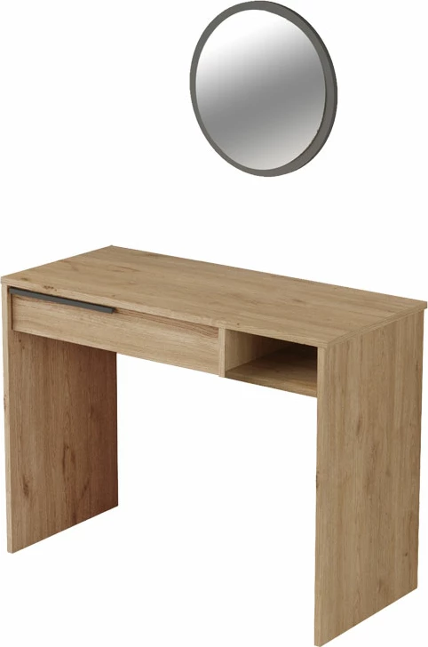 Toaletna mizica z ogledalom, Dorjie, melamin naravna - temno siva, 100x44,5x75 cm