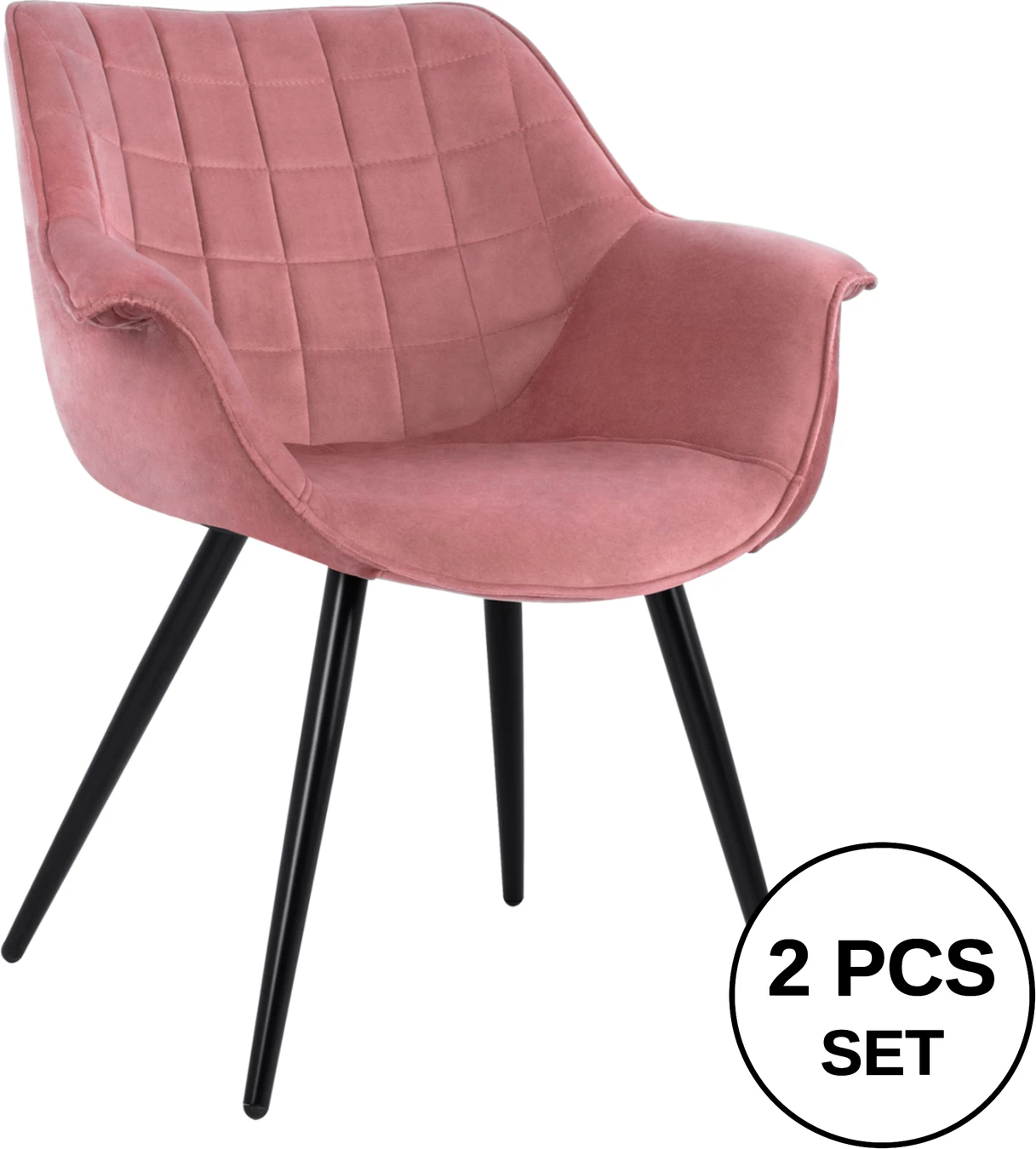 BENJAMIN žametni naslanjač v barvi prašno roza z kovinskimi nogami FH8682.02 69x68x78 cm, set 2 kosov