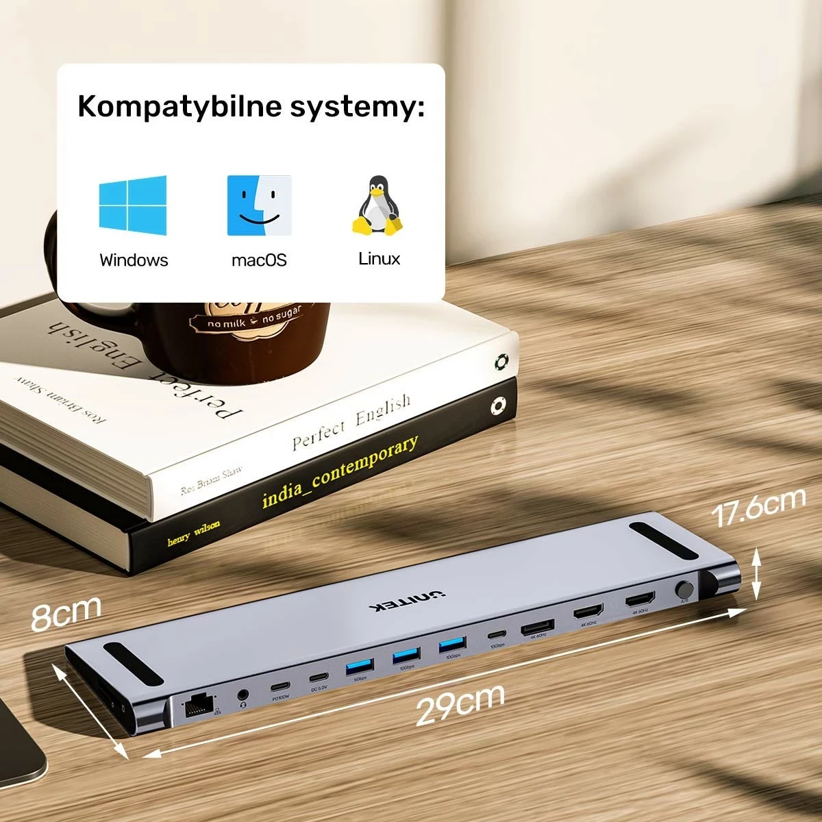 KVM stikalo Unitek, 2x HDMI 4K, 1x DisplayPort, USB-C, PD 100W, sivo
