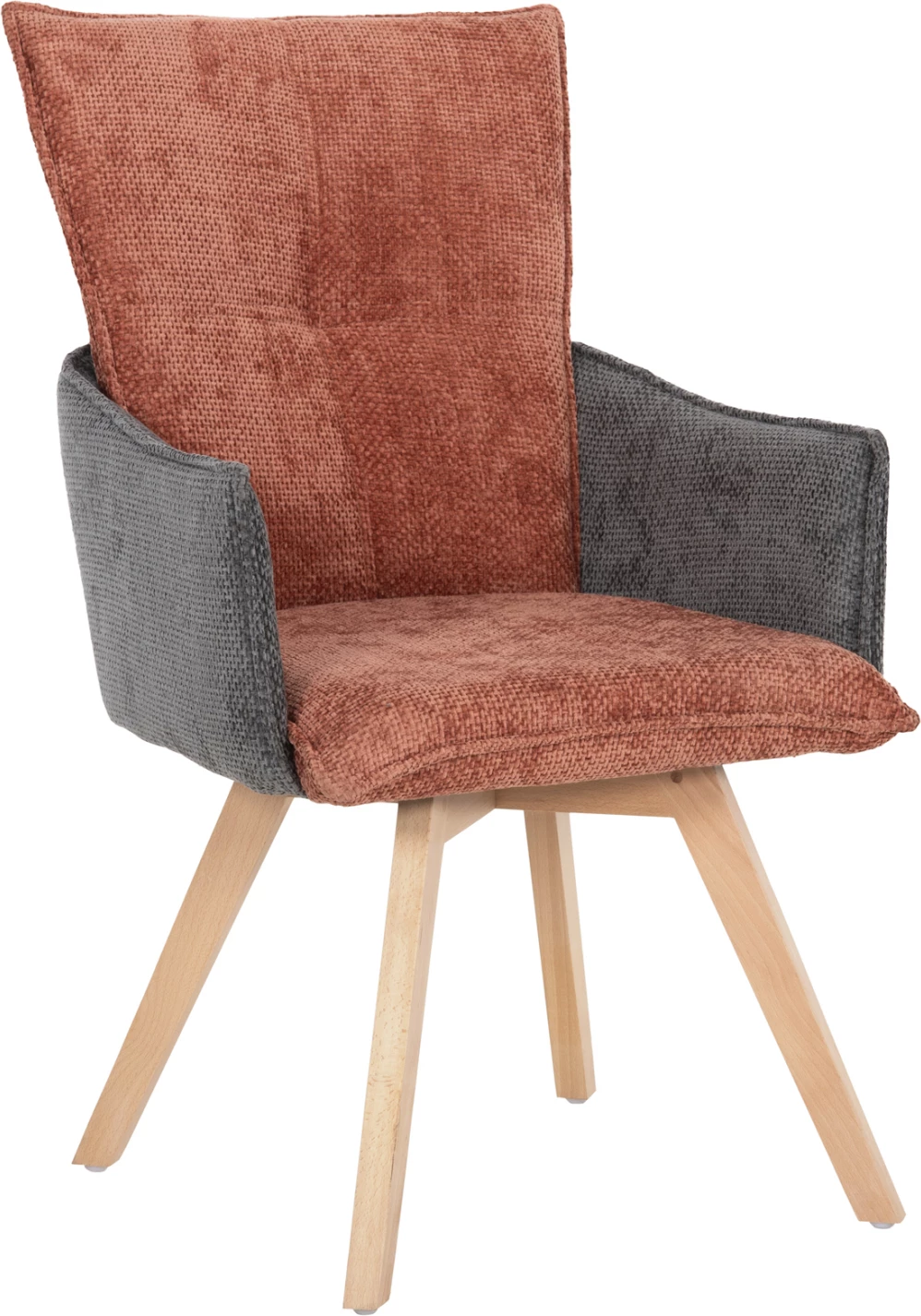 Jedilniški naslanjač REX FH9847.06 iz opečno rdeče-sive tkanine z nogami iz bukovega lesa 53x60x93H cm, set 2 kosov