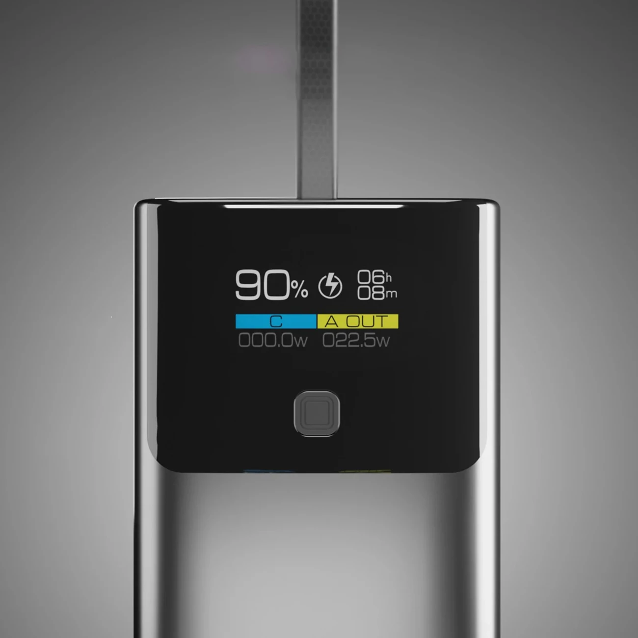 Powerbank 10000 mAh z LCD, PD 20W, z vgrajenim kablom USB-C, SBS, siv