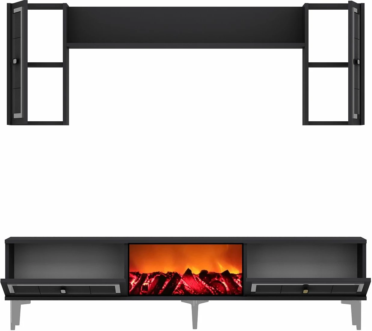 TV komoda z ognjiščem Orion, Skye Decor, antracit in srebrna