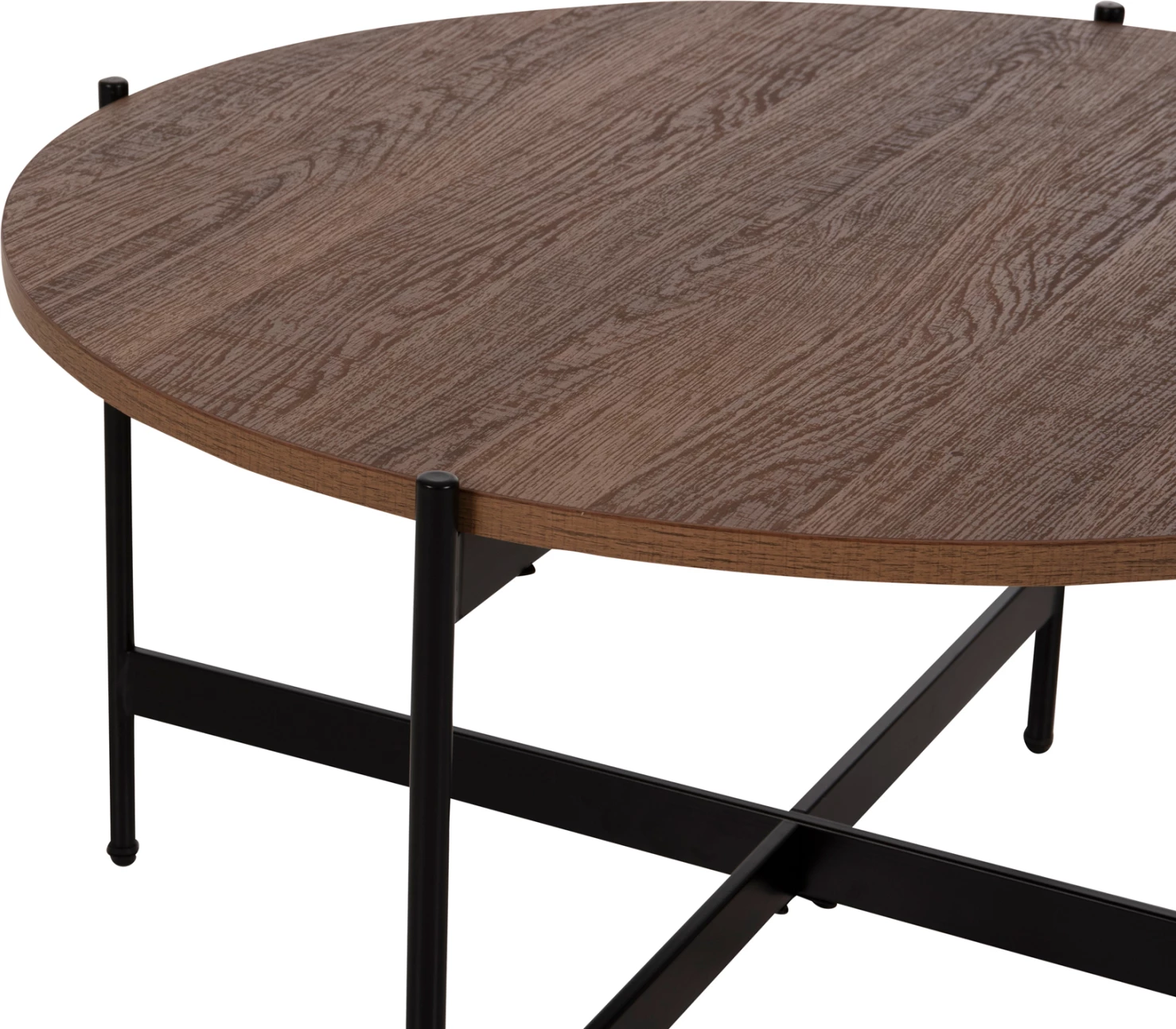 Klubska miza FH9588.04 MDF bela orehova mizna plošča-črna kovinska osnova Φ80x45Hcm