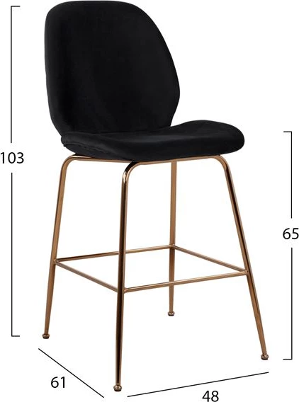 Barski stol Nora črn žamet in zlati kovinski okvir FH8524.04 48x61x103 cm, set 2 kosov