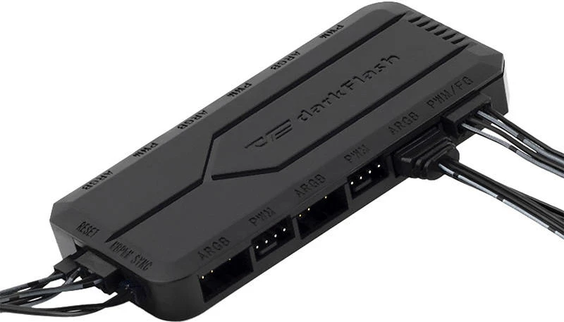 Kontrolna enota za ventilatorje in ARGB, Darkflash RC2, 6x ARGB 5V 3‑pin, 5x PWM, sinhronizacija z matično ploščo, črn
