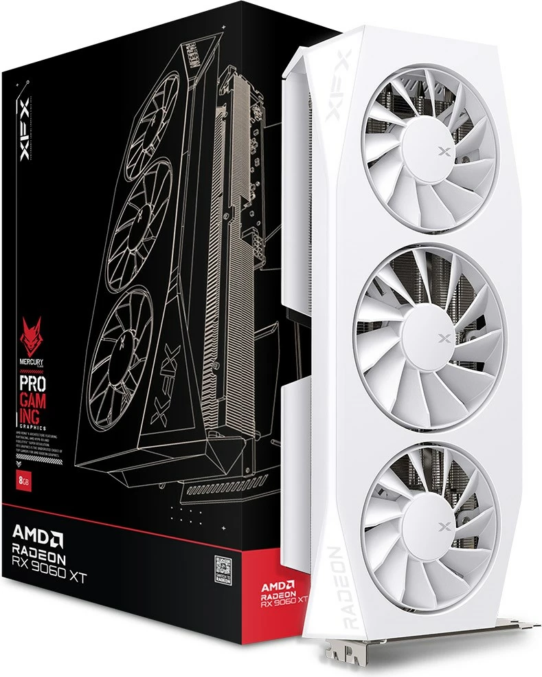 Grafična kartica XFX Mercury RX 9060XT OC Gaming, 16 GB, bela