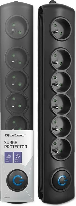 Razdelilec z 6 vtičnicami Qoltec 50111, 1,8 m, črn