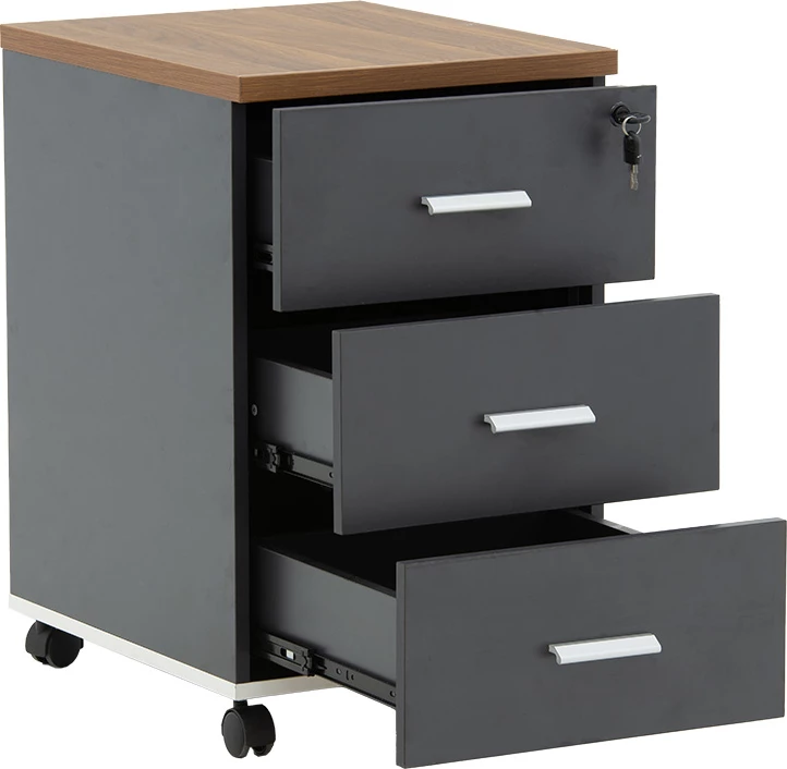 Komoda na kolesih, 3 predali, oreh-antracit, 40x48x63 cm Oscar