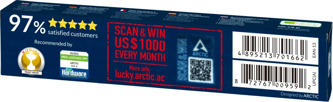 Toplotna pasta ARCTIC MX-4 (8 g) izdaja 2019, 8,5 W/m·K, 2,5 g/cm³, modra, bela