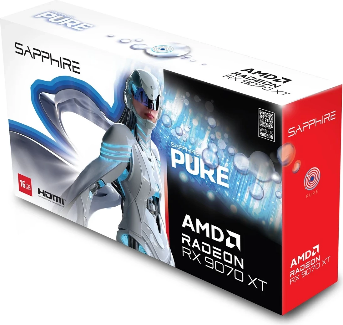Grafična kartica Sapphire PURE Radeon RX 9070 XT, 16 GB GDDR6, bela