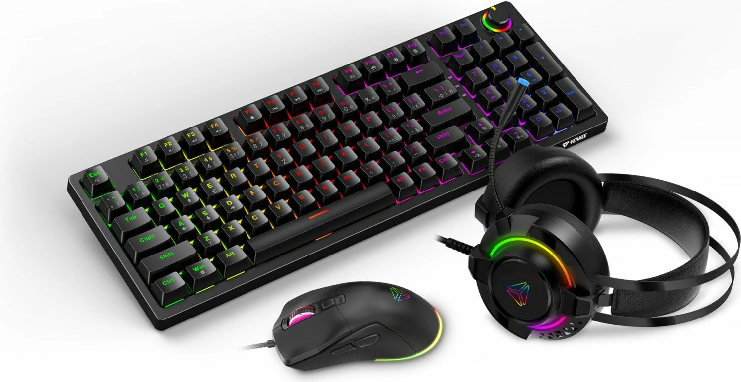 Gaming komplet 3-v-1 YENKEE YGS 03 ECLIPSE, mehanska tipkovnica RGB QWERTY, miška do 4200 DPI, slušalke z mikrofonom, USB, črn