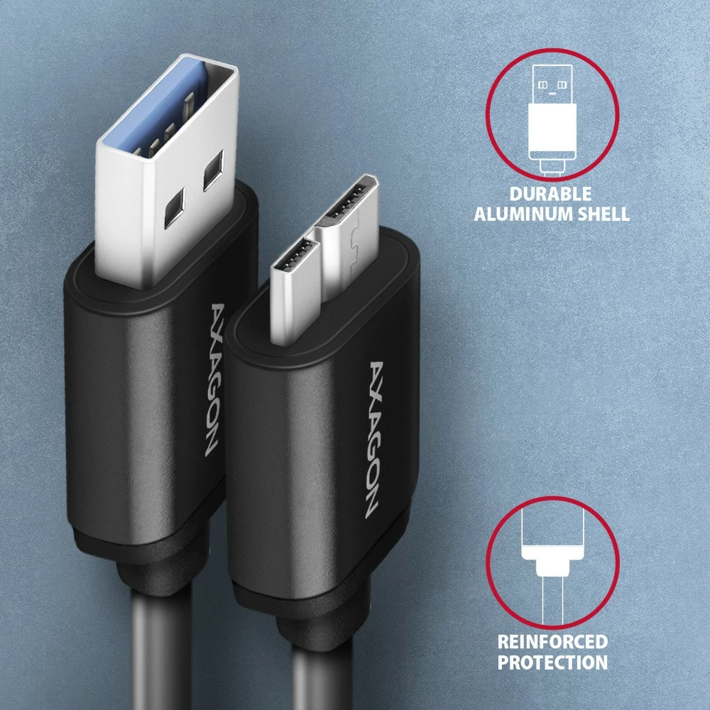 Kabel Micro-B USB na USB-A, AXAGON BUMM3-AM10AB, 1 m, 3A, črn