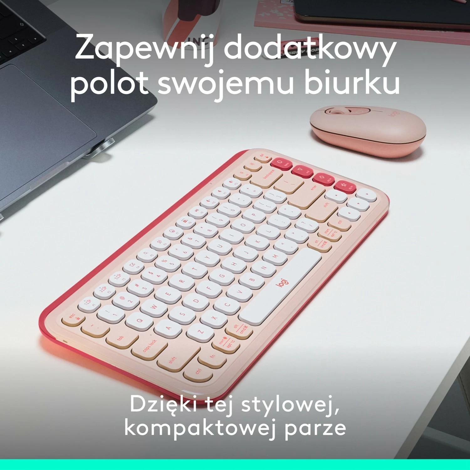 Brezžična tipkovnica in miška POP ICON Logitech, rožnata