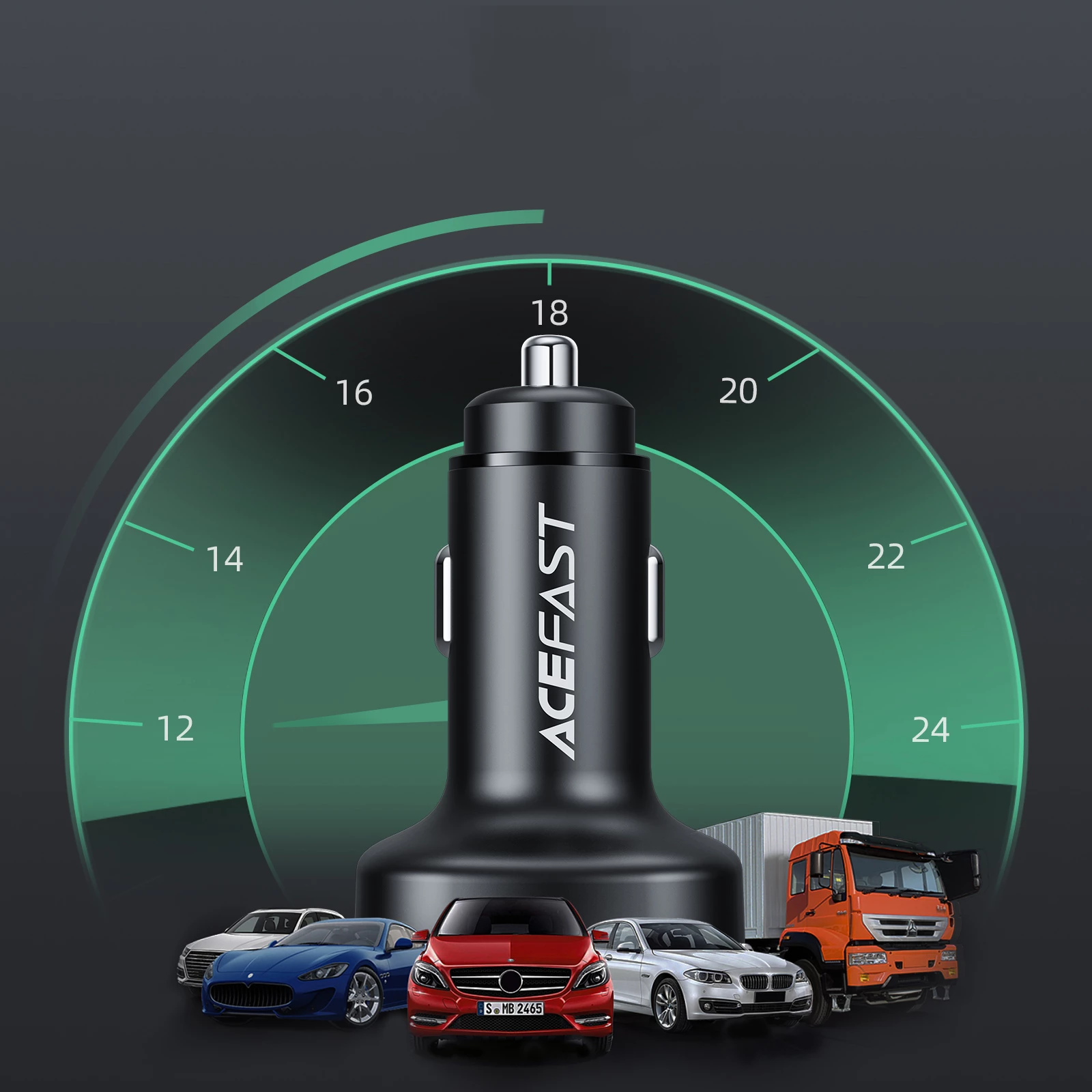 Polnilec za avto Acefast B3, 66 W, 2x USB Type-C / USB, črn