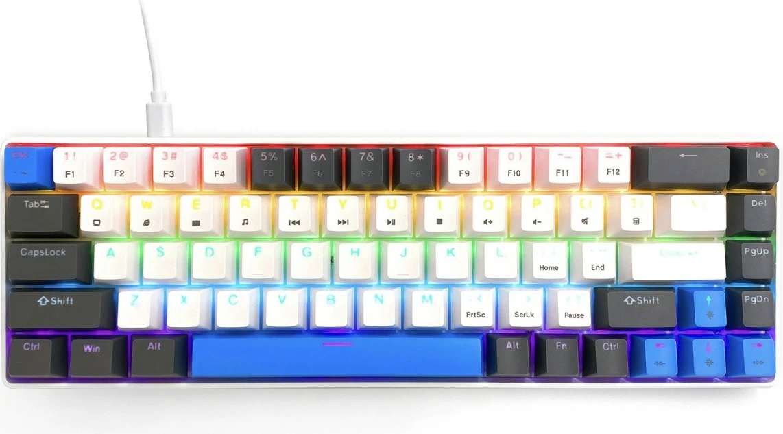 Mehanska igralna tipkovnica 60%, 68 tipk, USB-C, LED RGB, Media-Tech Red Core MX60 MT1259, črna/modra/bela