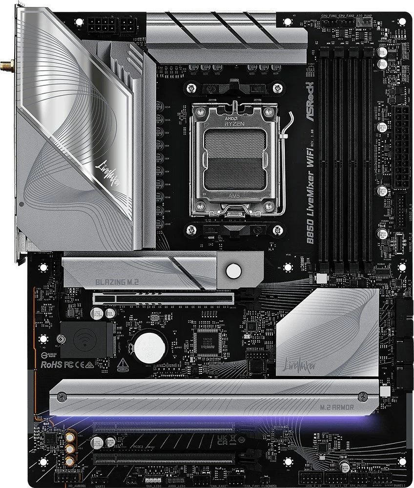 Plošča matična Asrock B850 LiveMixer WiFi, ATX, Socket AM5, 256 GB, črna