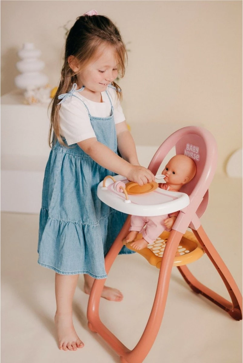 Stol za hranjenje za punčke Smoby Baby Nurse, plastika, rjava/roza/bela