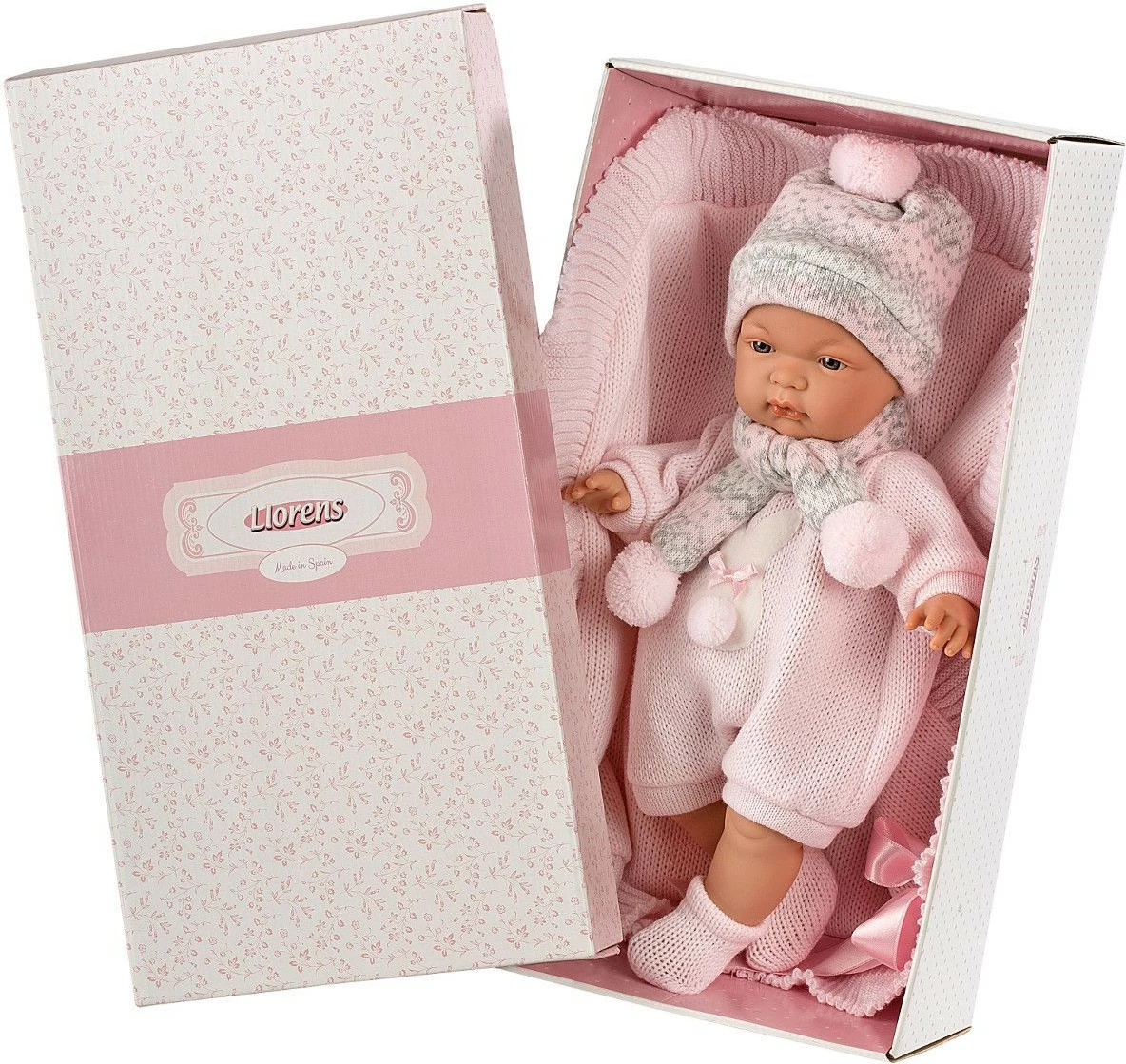 Punčka dojenček Llorens 38938, 38 cm, z zvokom, z odejico in stekleničko, roza