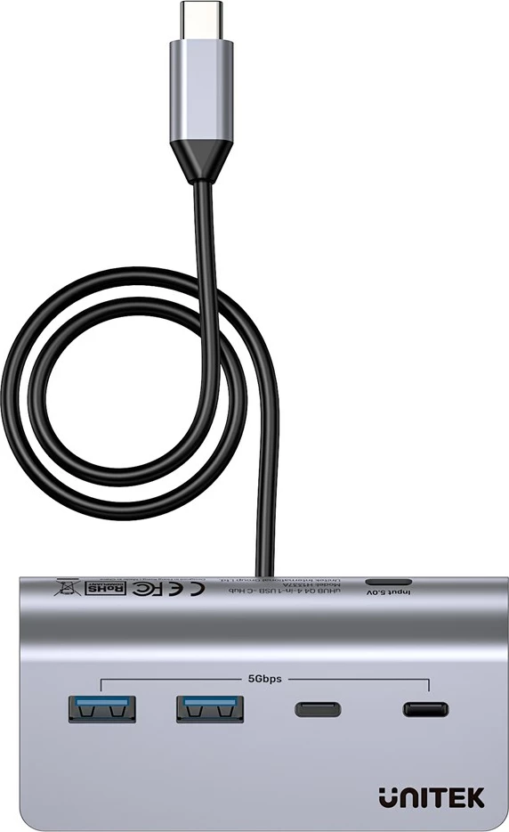 USB-C hub z 2× USB-A in 2× USB-C, 5Gbps, aluminij, srebrn - UNITEK H1337AGY01