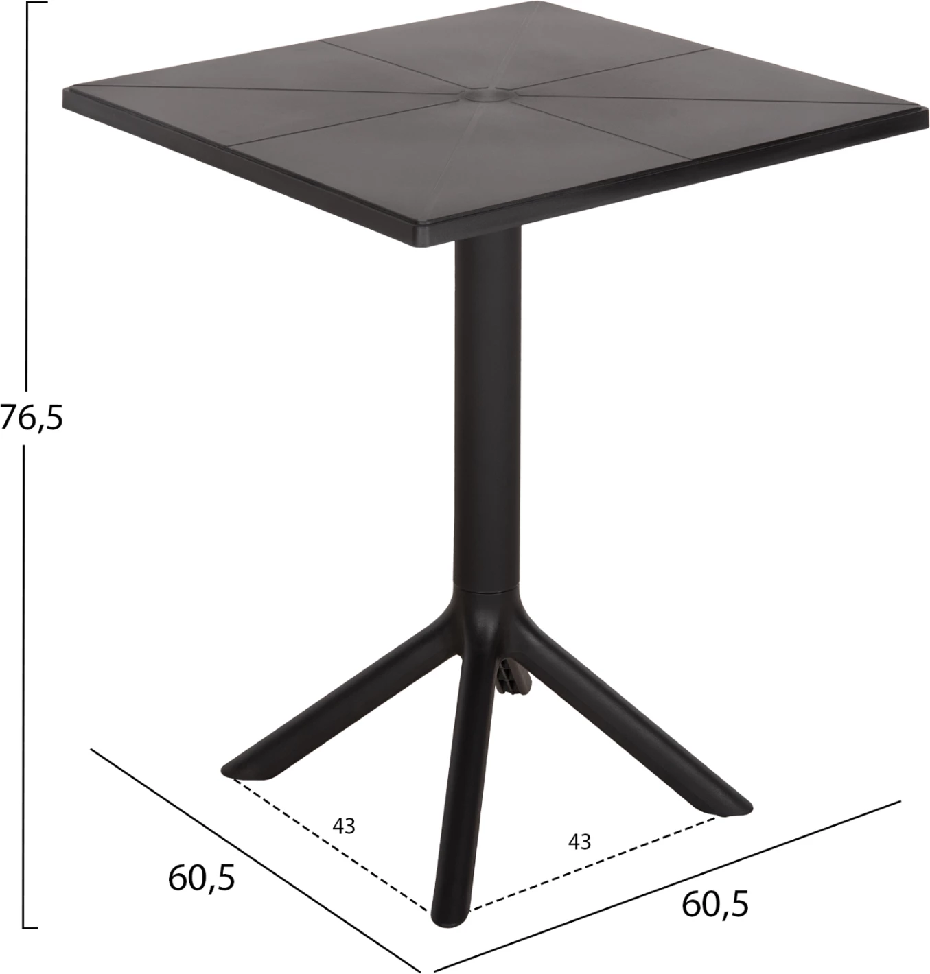 Kvadratna polipropilenska miza TERRIN FH6125.12 črna 70x70x75Hcm