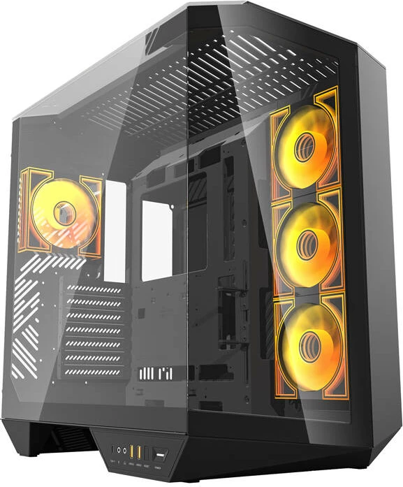 Računalniško ohišje Midi Tower Darkflash DY470, ATX/mATX/ITX, 4 ventilatorji ARGB, kaljeno steklo, USB‑C, črno, set 4 ventilatorjev