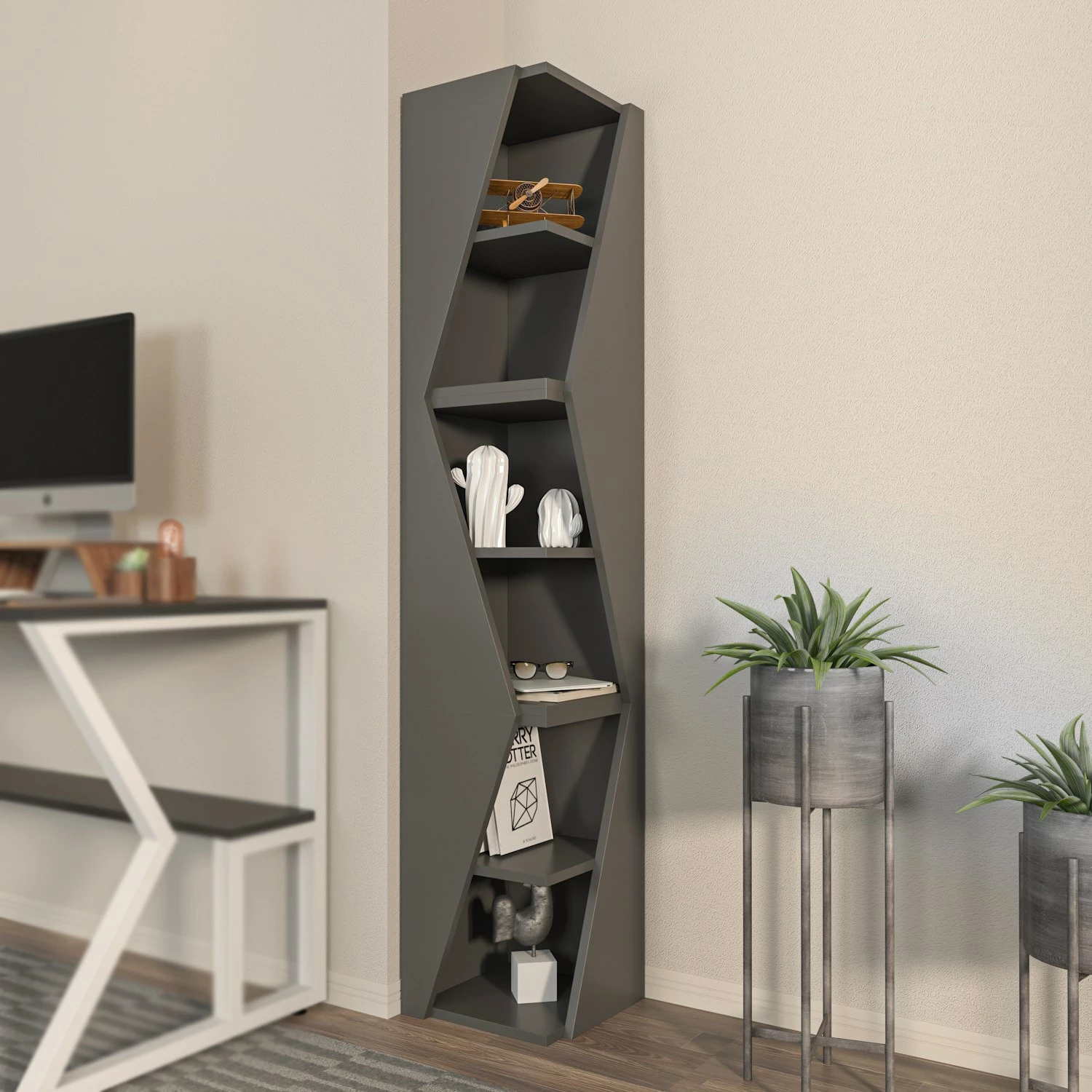 Polica za knjige Skye Decor Arrow, antracit