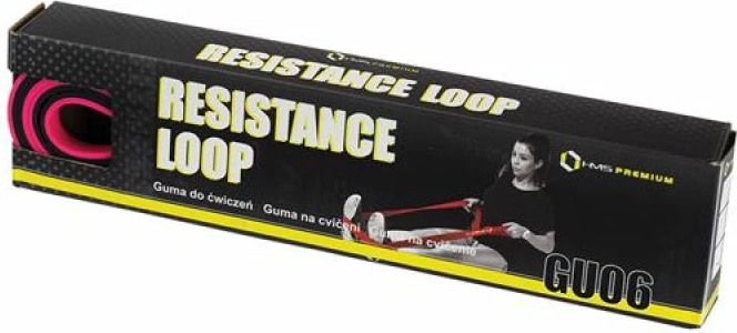 Elastični odporni trak za vadbo, HMS GU06, roza/črn, 13x5x2250 mm