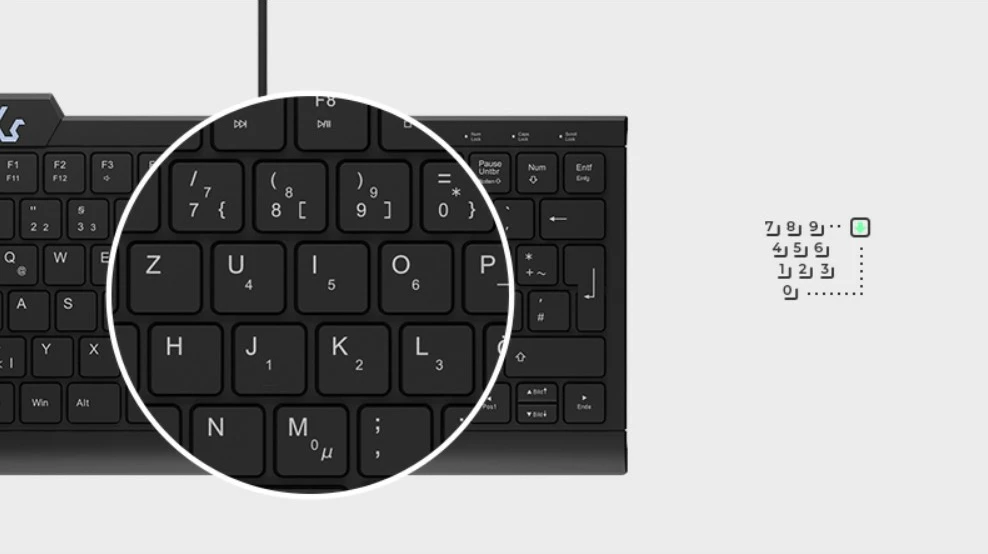 Tastatura z LED osvetlitvijo KeySonic KSK-5010ELC, z žico, QWERTZ, črna