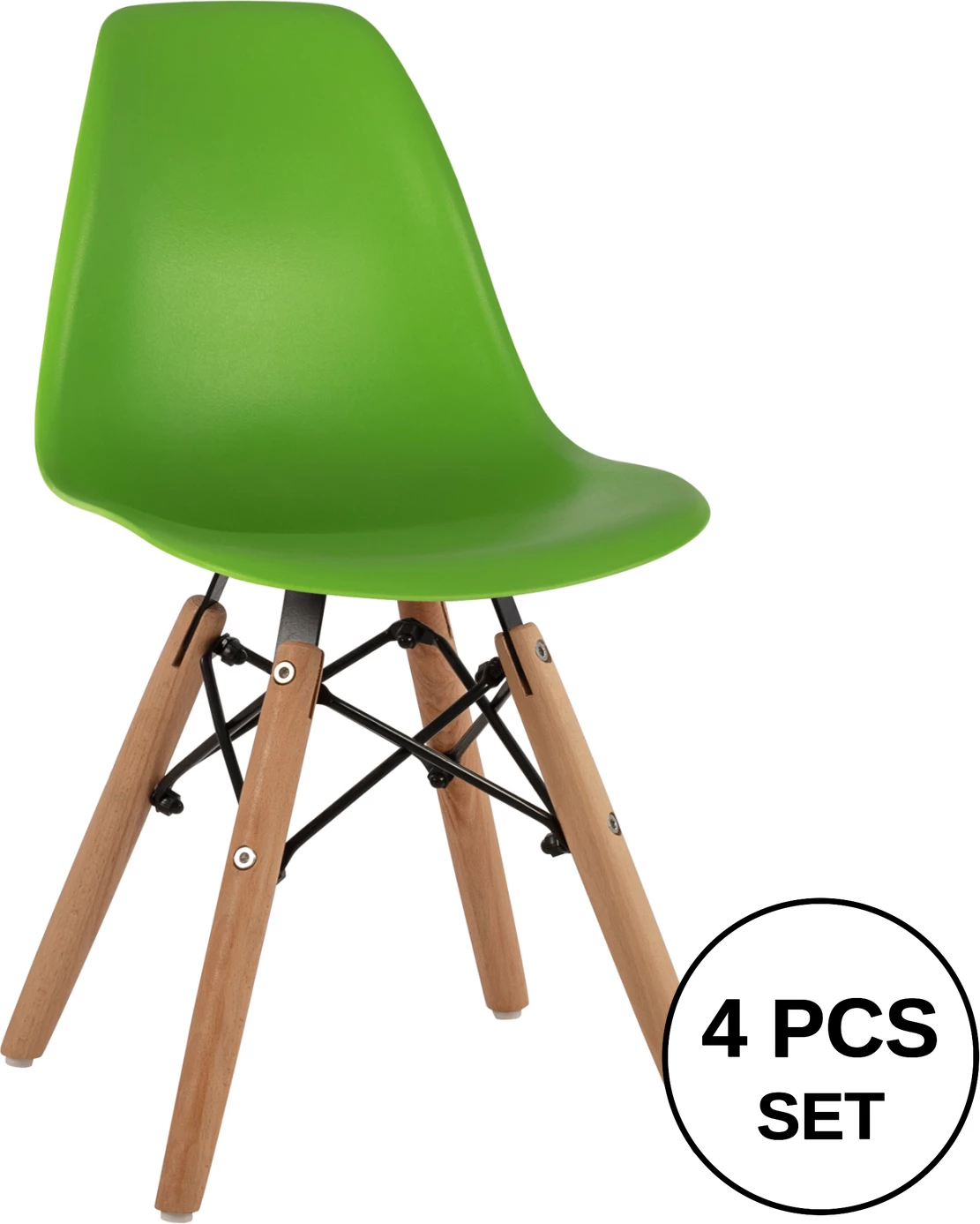 Stol Twist Kid FH8453.03 z lesenimi nogami in zelenim sedežem 30,5x33x59 cm, set 4 kosov