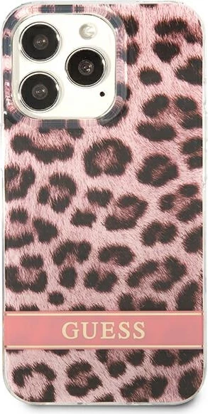 Ovitek z motivom leoparda Guess GUHCP13LHSLEOP za iPhone 13/13 Pro 6,1", trdo ohišje, rožnat