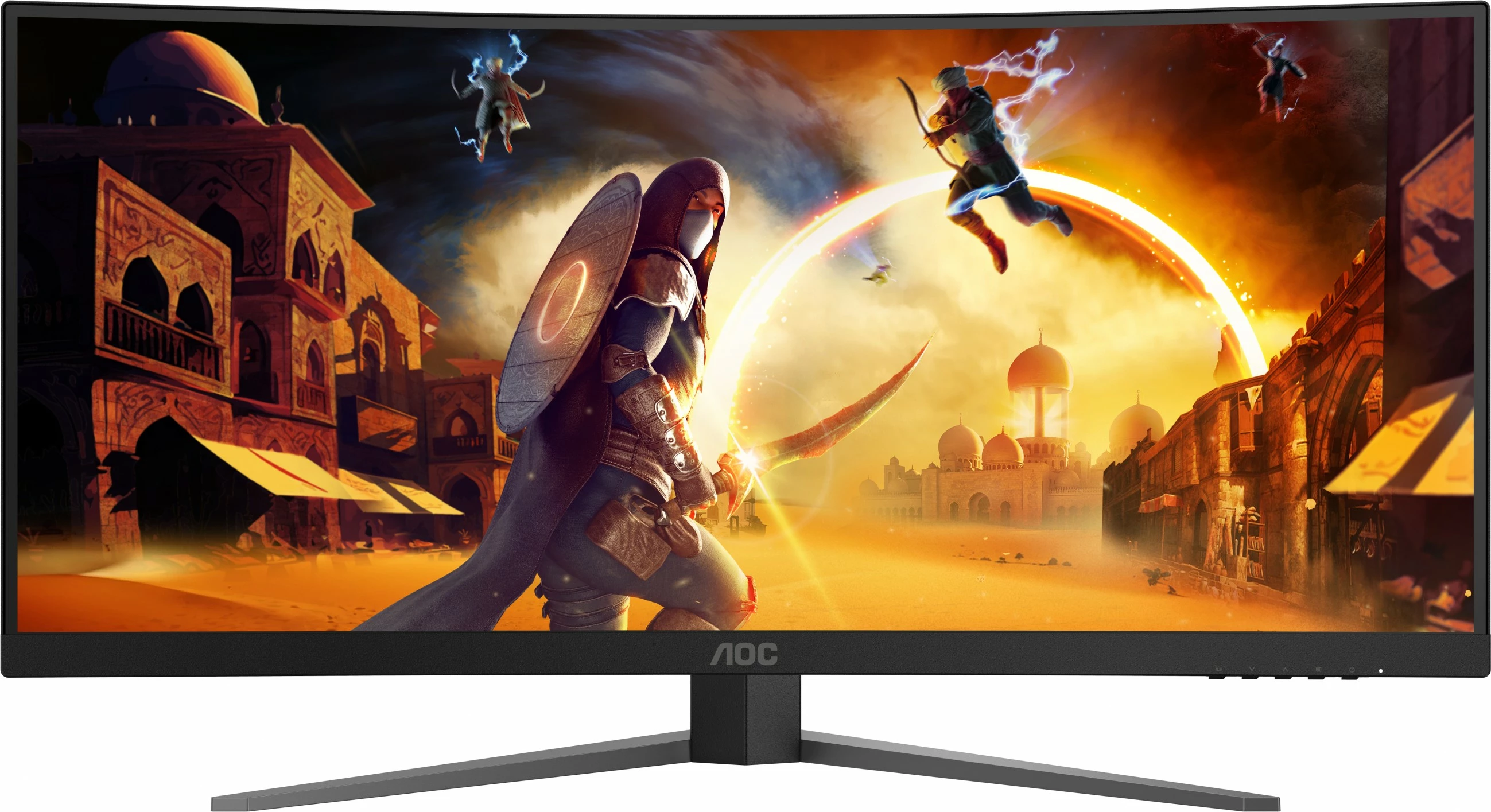 34" ukrivljen igralni monitor, AOC CU34G4Z, 3440x1440, 240 Hz, USB hub, črno/rdeč