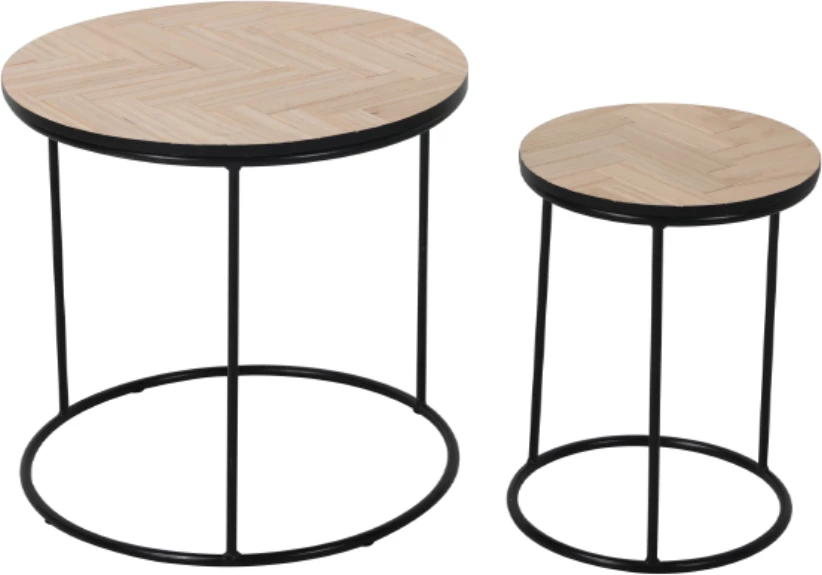 Set kavnih mizic PARKE, 2 kosa, črno/leseno, 48x48x45