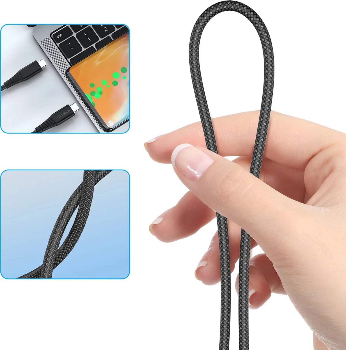 Magnetni USB-C na USB-C kabel Choetech XCC-1051, 1,8 m, 240 W, črn