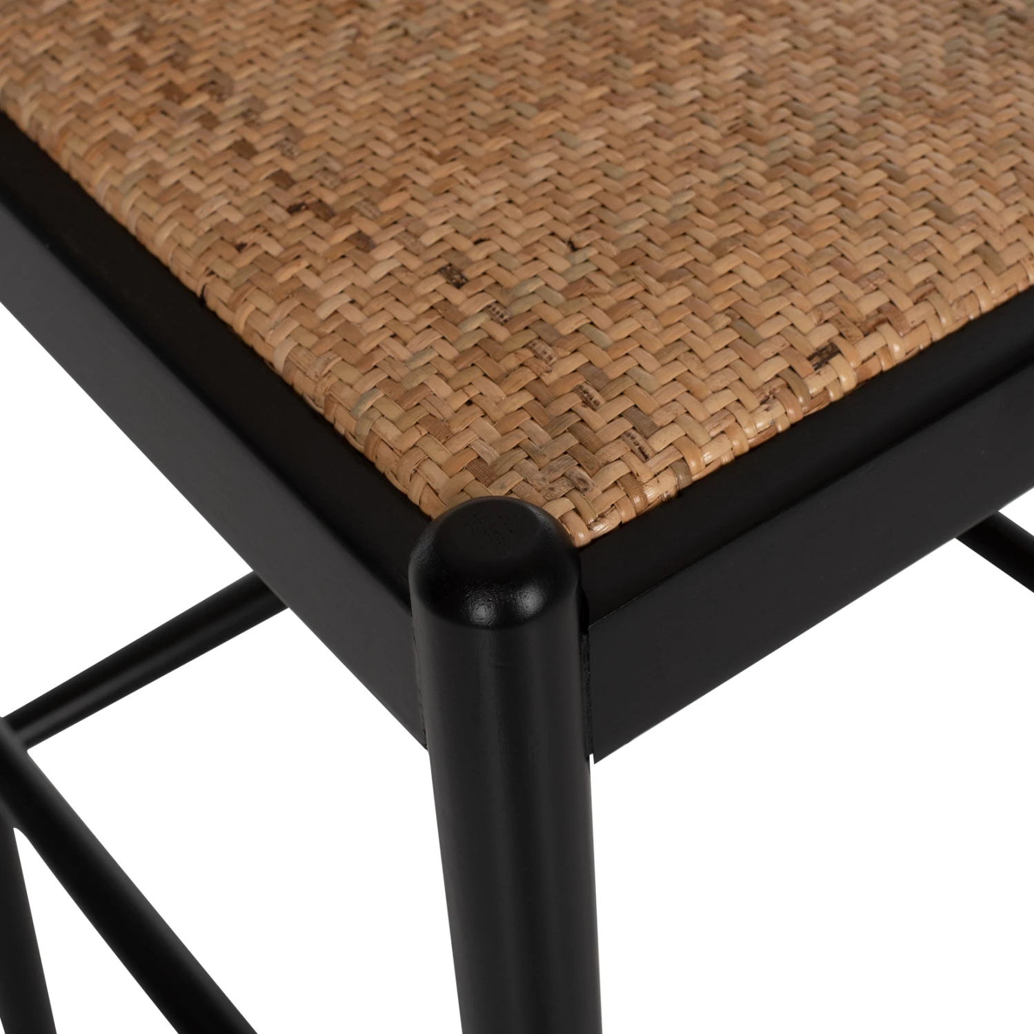 Barski stol iz bukovega lesa črne barve z ratanom v bež barvi 46Χ48Χ94Hcm.FH9408.02