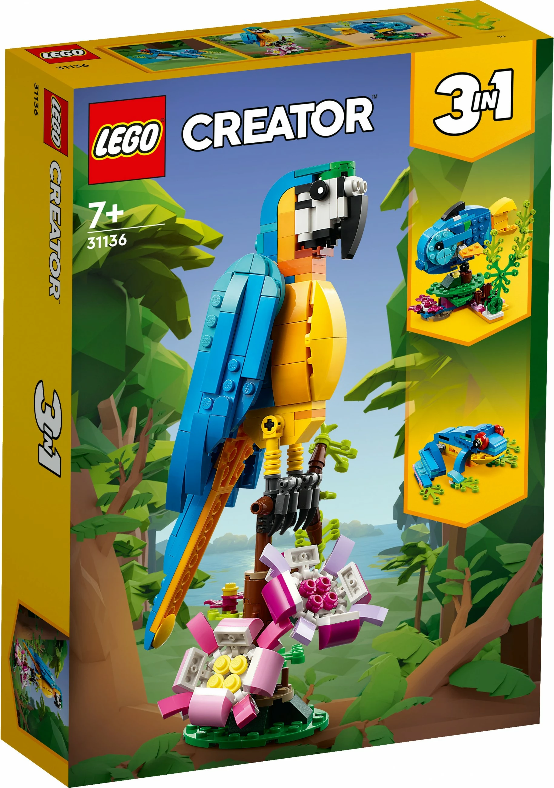 Set gradnje 3-v-1 ekzotični papagaj, LEGO Creator, 253 delov, večbarven