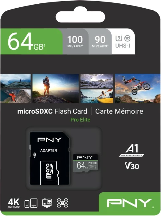 MicroSDXC kartica PNY PRO Elite 64GB, Class 10 UHS-I U3, črno/siva