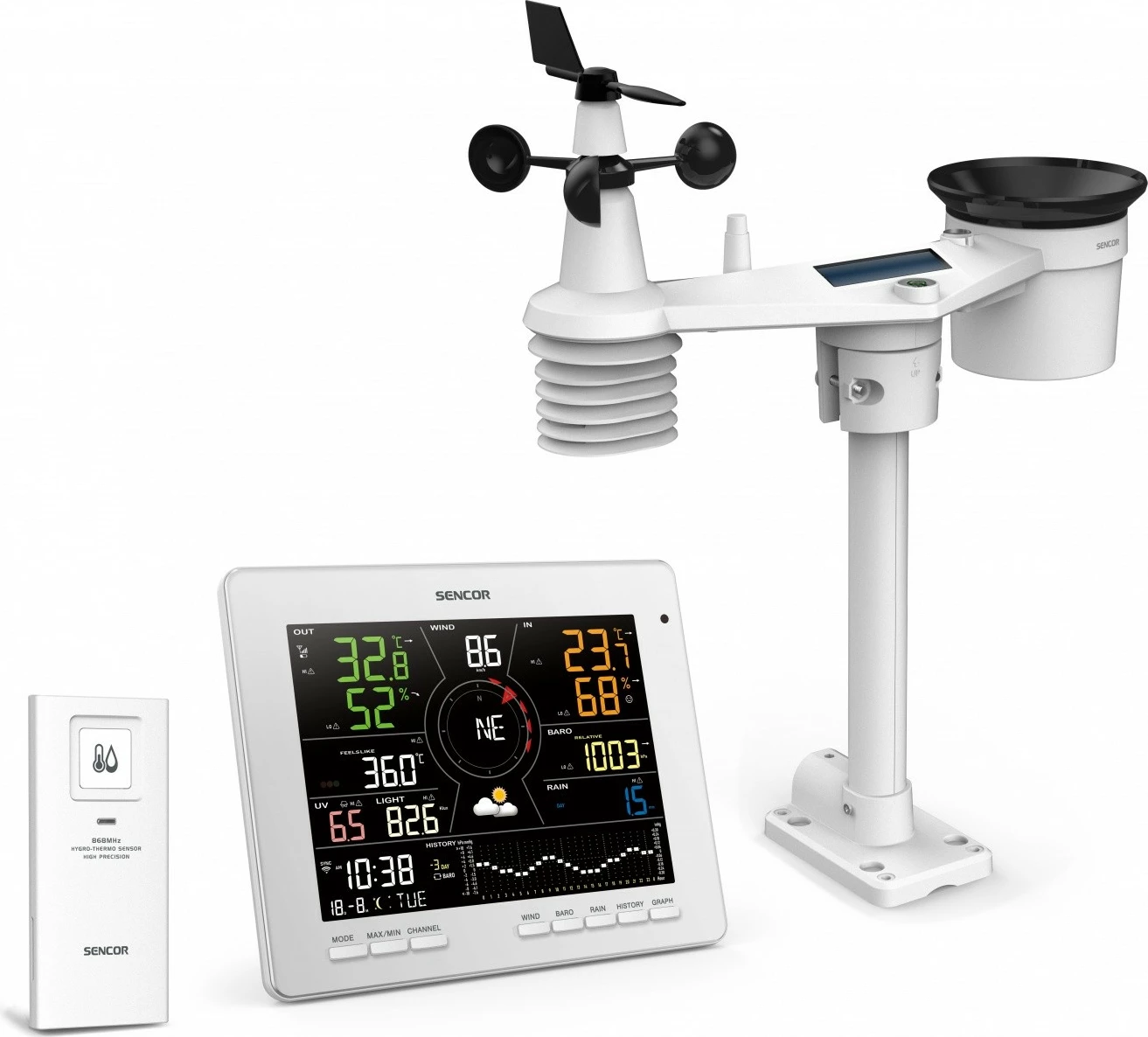 Pametni vremenski stolp Sencor SWS 16600 WiFi SH, 7-v-1 brezžični senzor in TH, bel