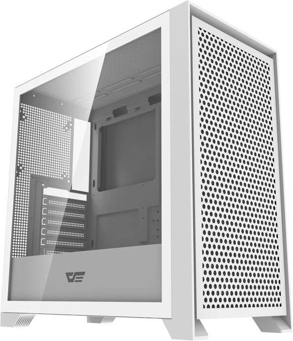 Računalniško ohišje Mid Tower, Mesh, 4 RGB ventilatorji, kaljeno steklo, belo, Darkflash DRX90