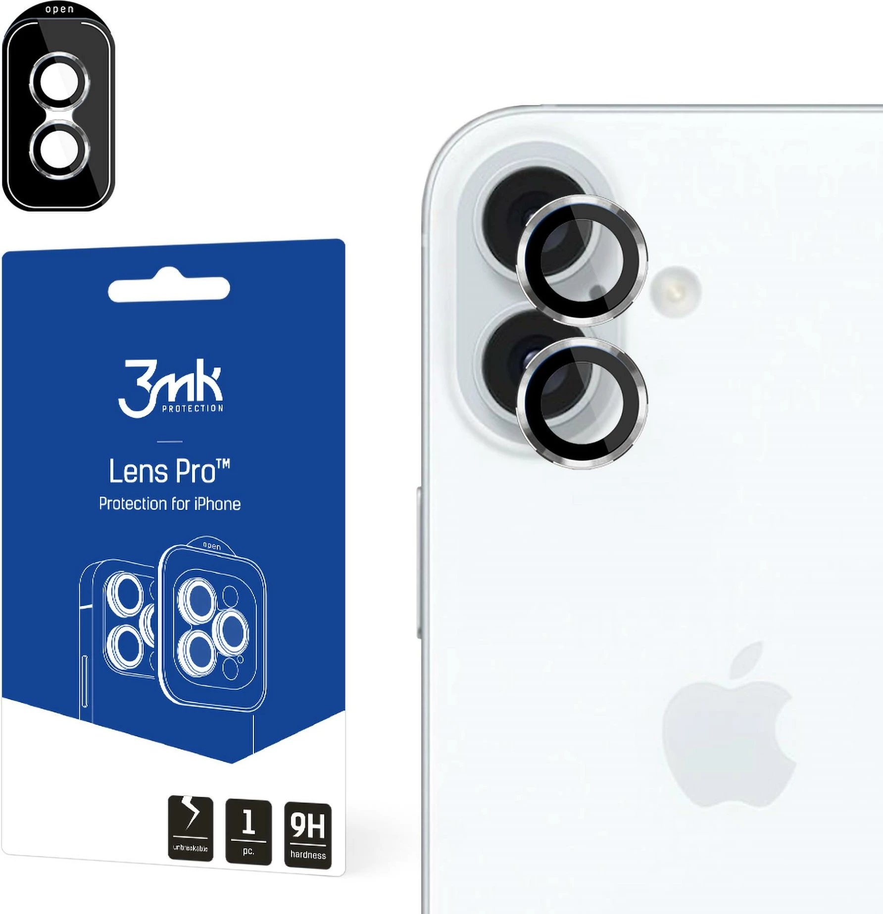 Zaščita kamere iz stekla 3mk Lens Protection Pro, za iPhone 16 / 16 Plus, srebrn okvir