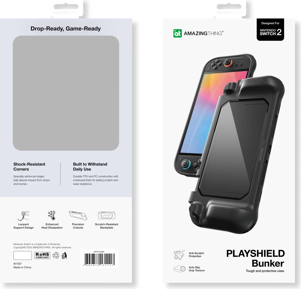 Zaščitna prevleka PlayShield Bunker za Nintendo Switch 2, AmazingThing, črna