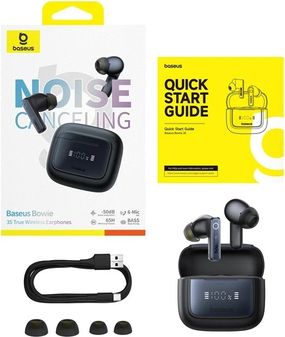 In-ear zvočniki z aktivnim dušenjem hrupa Baseus Bowie 35 TWS Bluetooth, črni