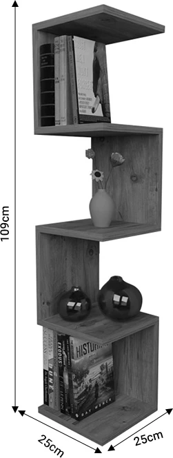 Zigzag stenska polica, melamin, bela, 25x25x109 cm