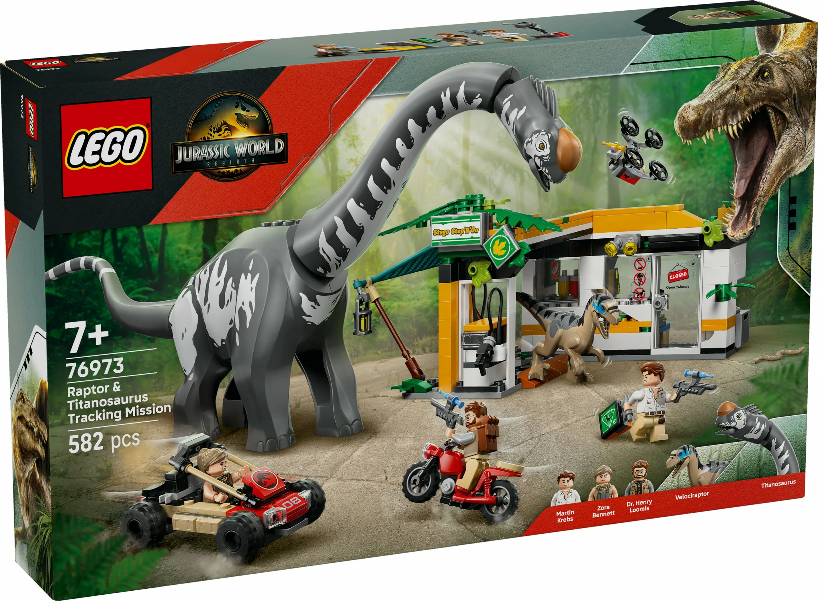 Set gradnje z dinozavri Raptor & Titanosaurus LEGO Jurassic World 76973, 582 delov, večbarven