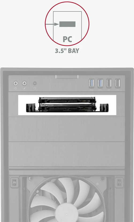 Nosilec za 2x 2,5" HDD/SSD v 3,5" režo, AXAGON RHD-225, črn
