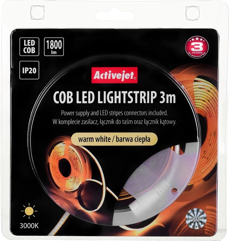 Univerzalna notranja LED svetilka z trakom Activejet AJE-COB 3 m