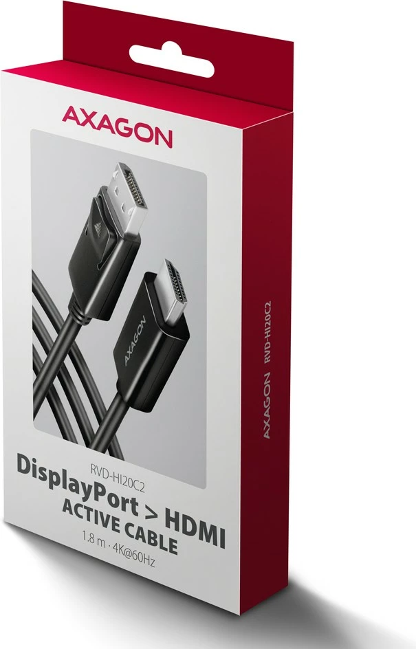 Aktivni kabel/adapter DisplayPort na HDMI AXAGON RVD-HI20C2, 1,8 m, 4K/60 Hz, črn