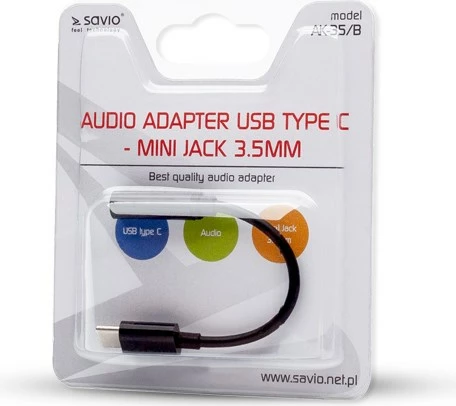 Avdio adapter USB Type-C na 3,5 mm Savio AK-35/B, črn