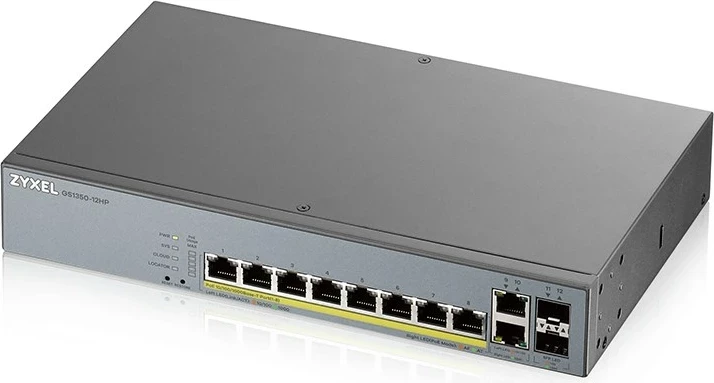 Stikalo upravljano L2, Gigabit Ethernet, PoE, Zyxel GS1350-12HP, sivo