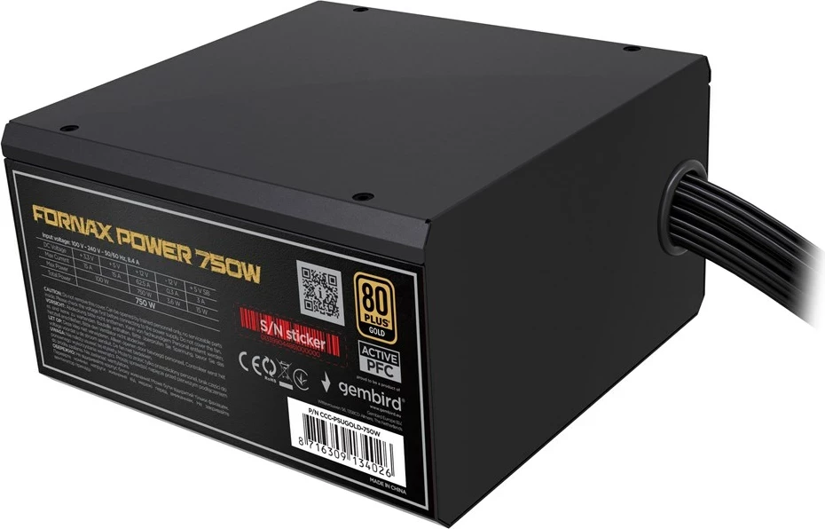 Napajalnik Fornax Power Gembird CCC-PSUBRONZE-750W, 750W, 80 PLUS Bronze, črn
