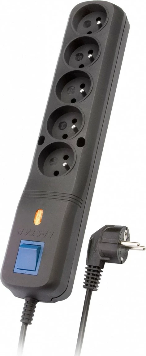 Razdelilec z zaščito pred prenapetostjo Lestar LV-530W, 5 vtičnic, 5,0 m, črn